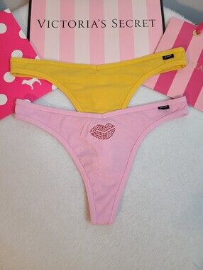 VS PINK 2pk Basic Cotton Rib Classic Full Cut Thong Panties Size Lg